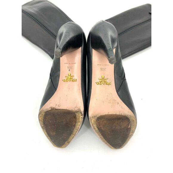 Prada Black Leather Knee-High Stiletto Heel Boots 36.5 Womens - Picture 9 of 9